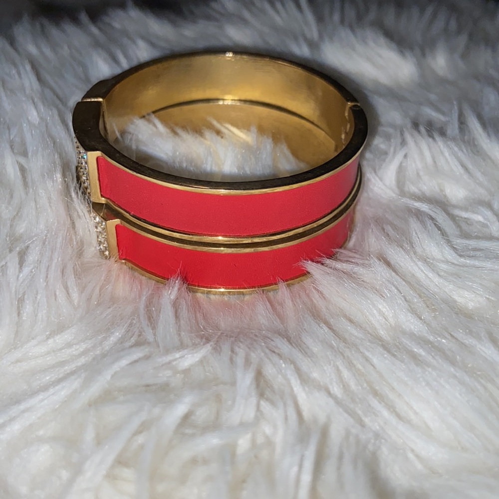 ANN TAYLOR Red Orange/Gold Bracelet Set of 2